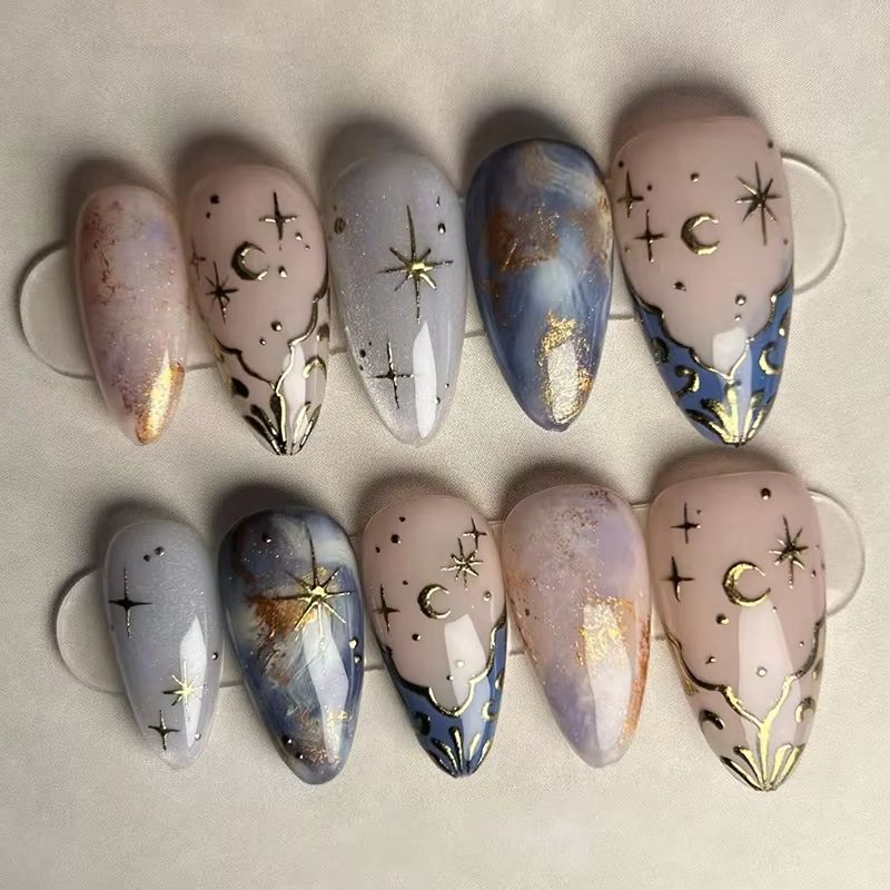 Nail Art Inspo - 24개 짧은 아몬드 네일 세트 풀커버