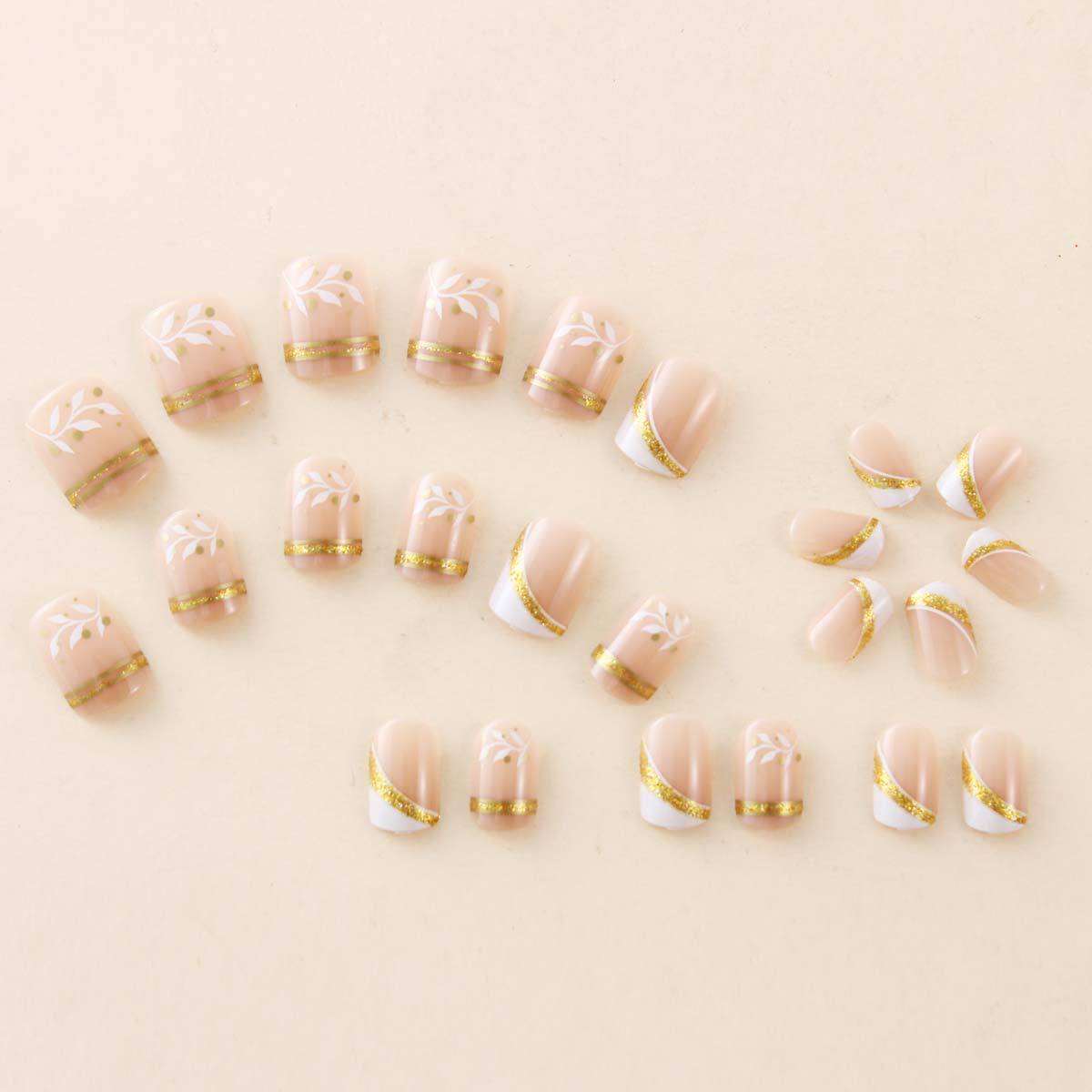 Nail Art Fake Nails - 누드 숏 스퀘어 프레스온 네일 화이트