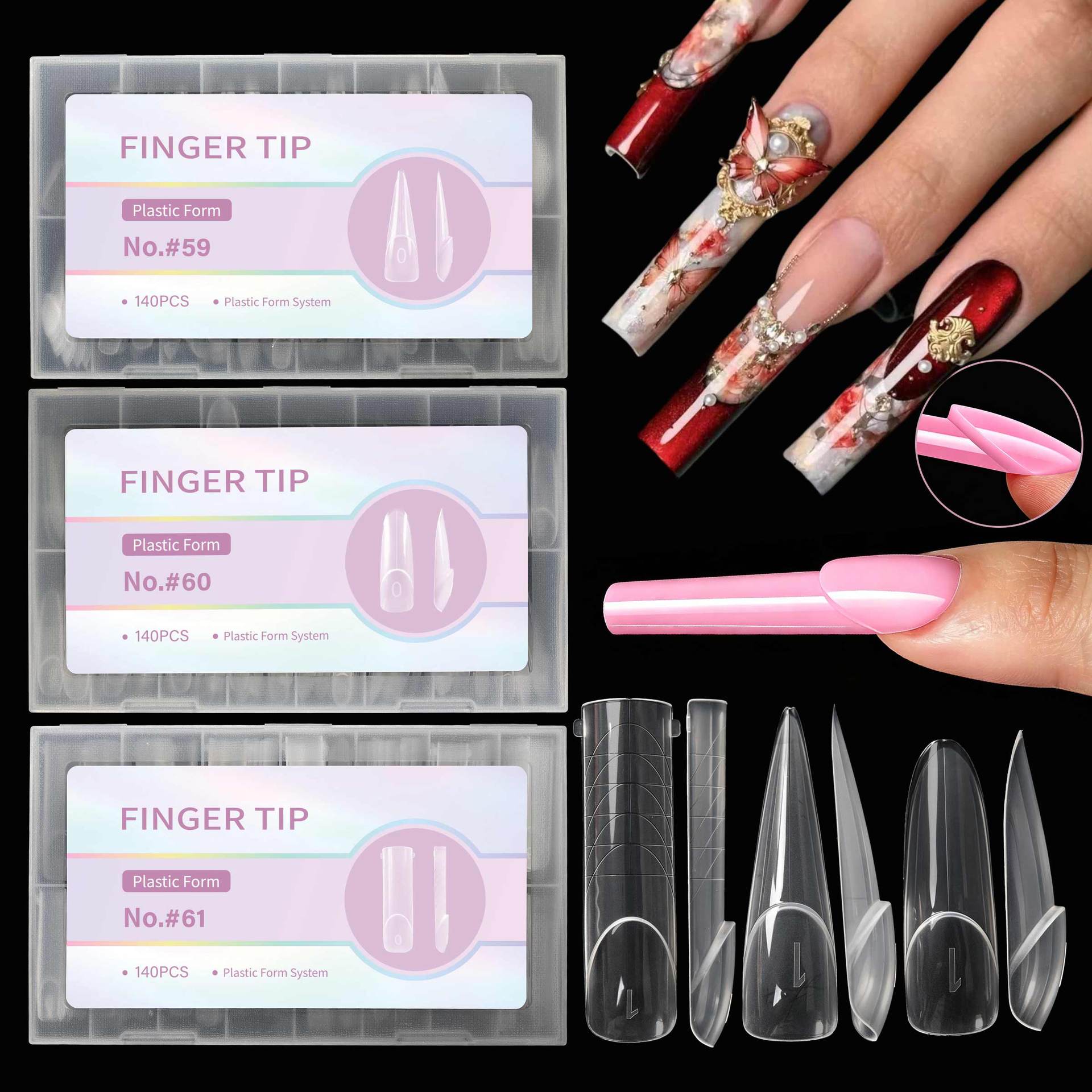 Nail Art Denim - 140개 플랫 엣지 네일 익스텐션 팁,