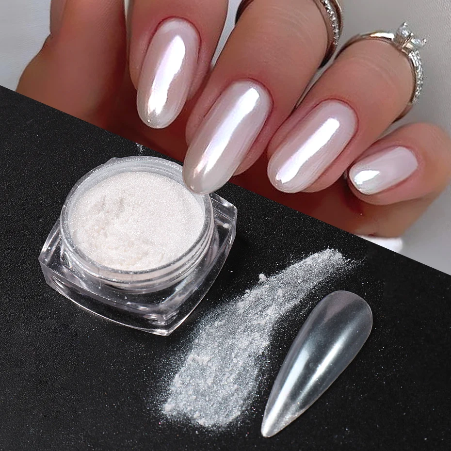 Nail Art Chrome - 화이트 펄 미러 달빛 네일 파우더