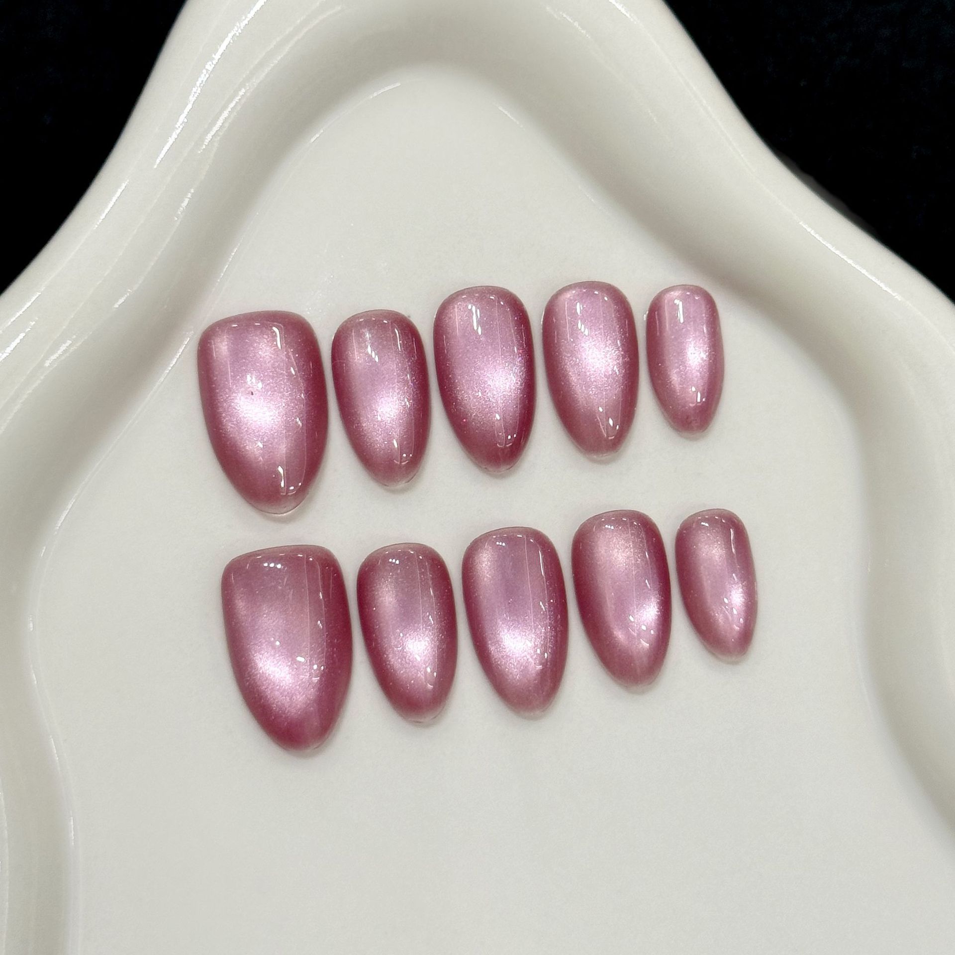 Nail Art Simple Elegant - 10개입 순수 핸드프레스 숏 아몬드 네일