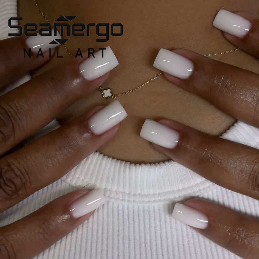 Nail Art Simple Elegant - 24개입 짧은 사각형 흰색 프레스온 네일,