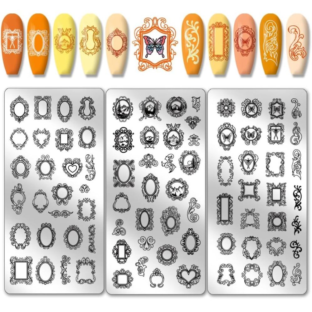 Nail Art Inspo - 3개 빈티지 사진 프레임 네일 스탬핑