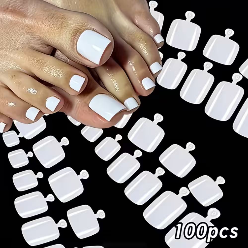 Nail Art Fake Nails - 100개/박스 프렌치팁 프레스온 발톱 화이트 컬러