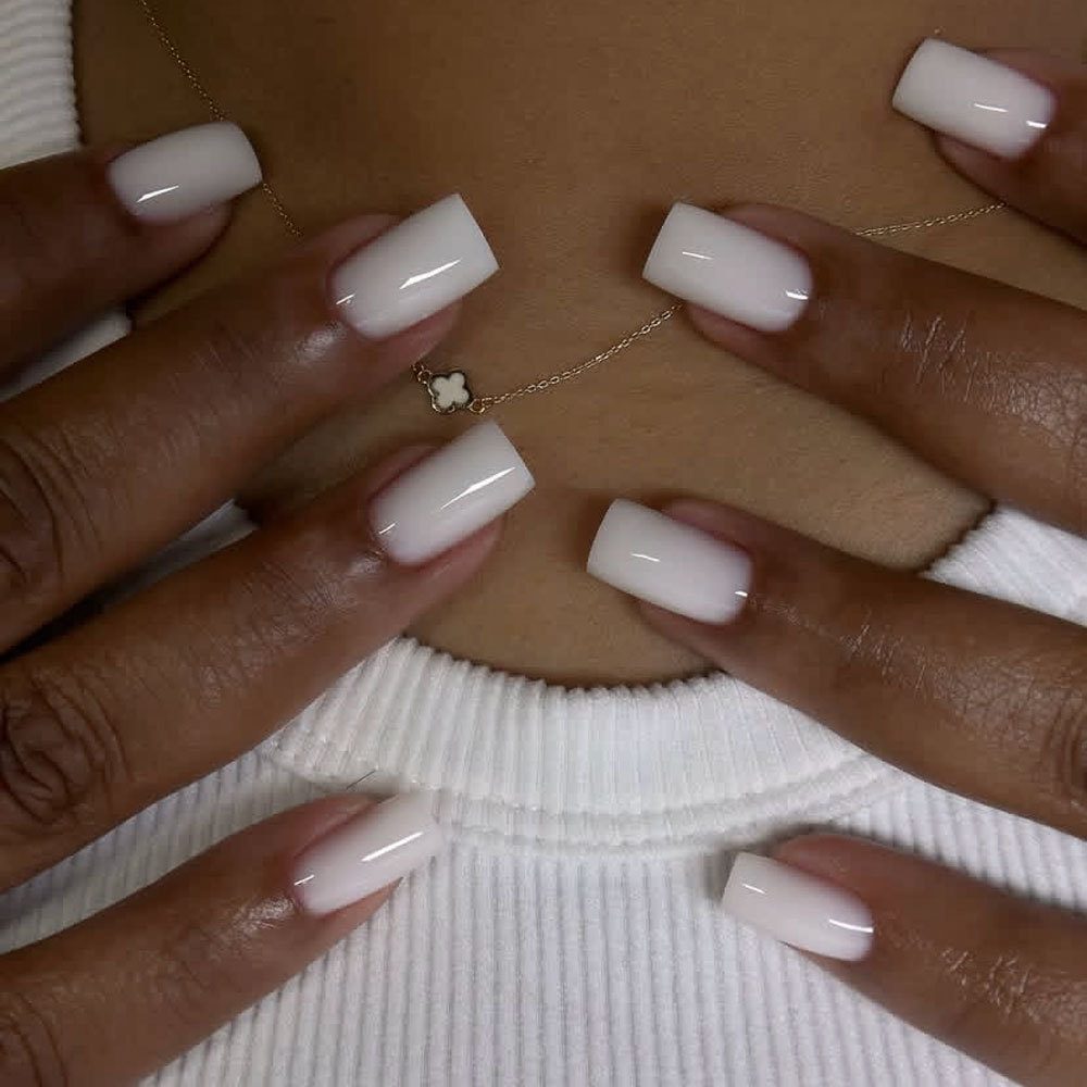 Nail Art Simple Elegant - 24개 심플 화이트 프레스온 네일 짧은