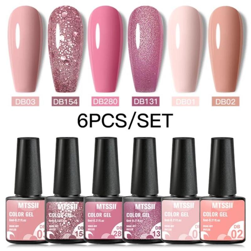 Nail Art Inspo - Mtssii 6개입/세트 핑크 글리터 젤 네일