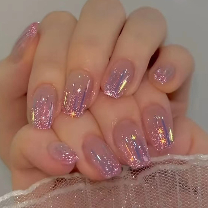 Nail Art Glossy - 여성용 짧은 인조 손톱, 누드 퍼플