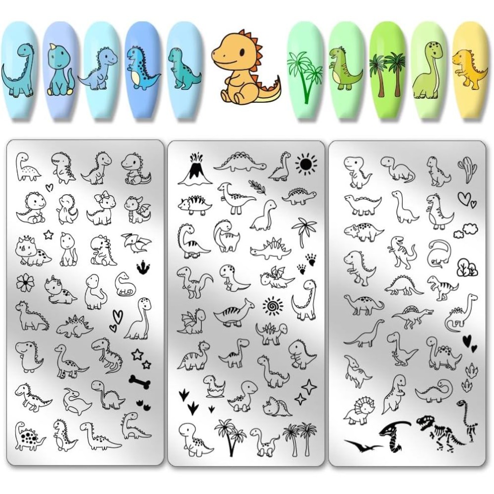 Nail Art Inspo - 3개 공룡 네일 스탬핑 플레이트 귀여운