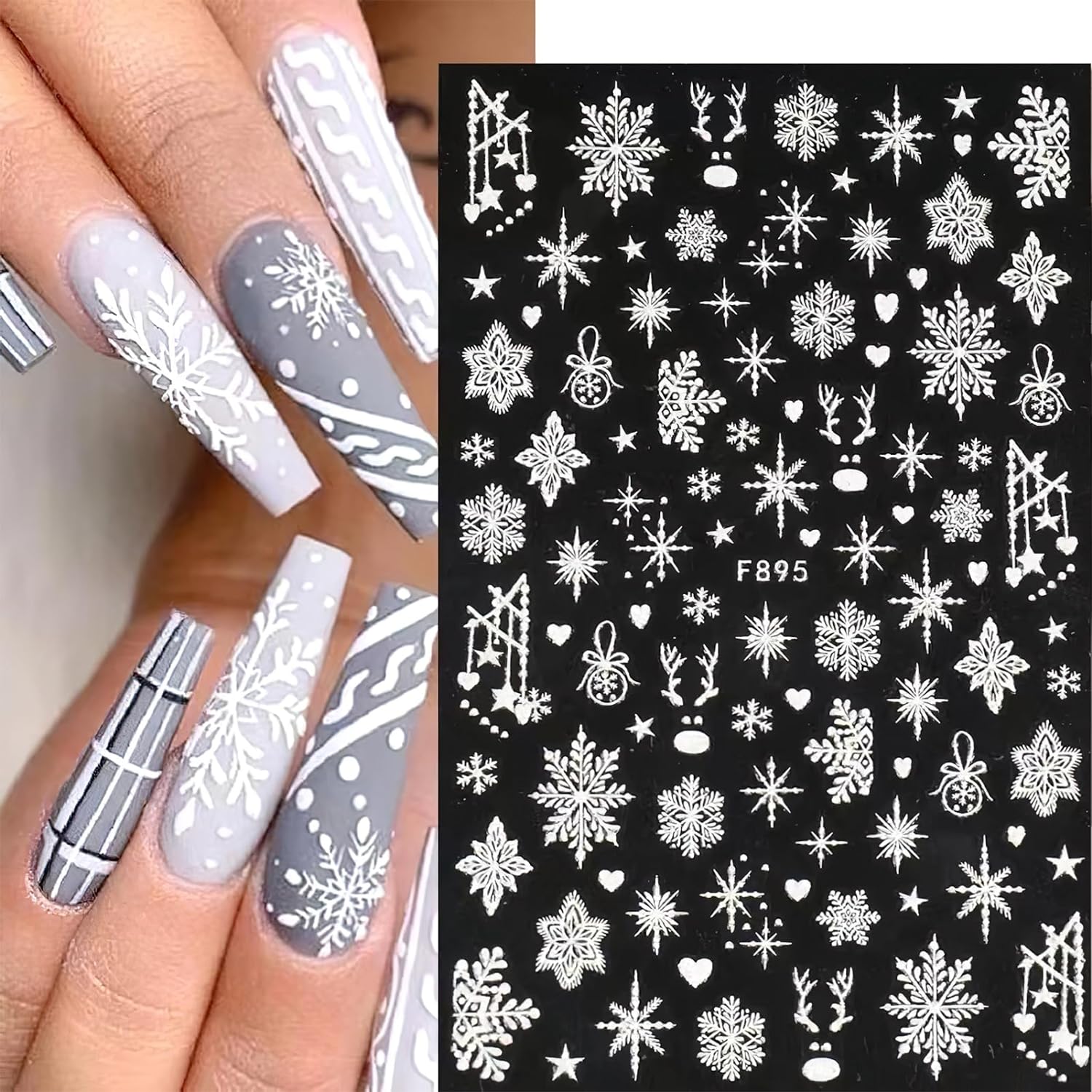Nail Art Xmas Stickers - 3D 눈송이 네일 아트 데칼, 화이트