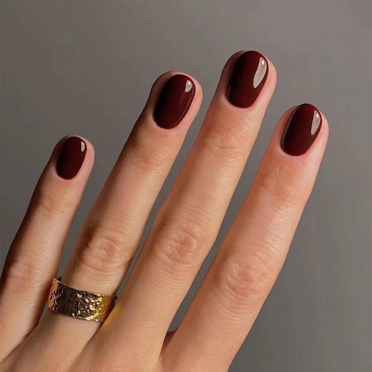 Nail Art Glossy - 단색 프레스 네일 짧은 사각형 라운드
