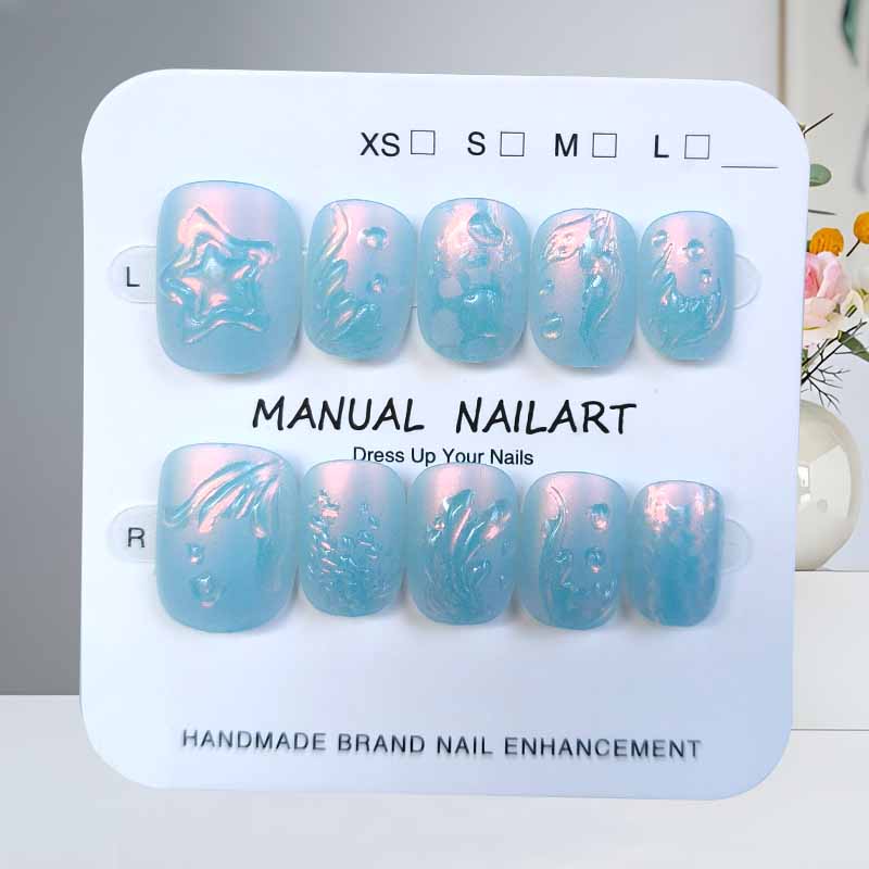 10개입 오션 시크릿 레일 블루 매트 피쉬테일 오로라  - Nail Art Fake Nails 리뷰 및 가격