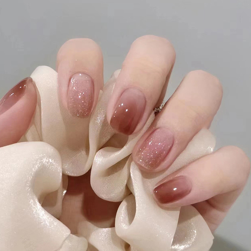 24Pcs 캐러멜 브라운 옹 브르 반짝이 스틱 네일 스 - Nail Art Simple Elegant 리뷰 및 가격