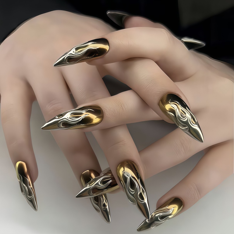 24개입 3D 크롬 실버 골드 불꽃 모양 스틸레토 프레 - Nail Art Chrome 리뷰 및 가격