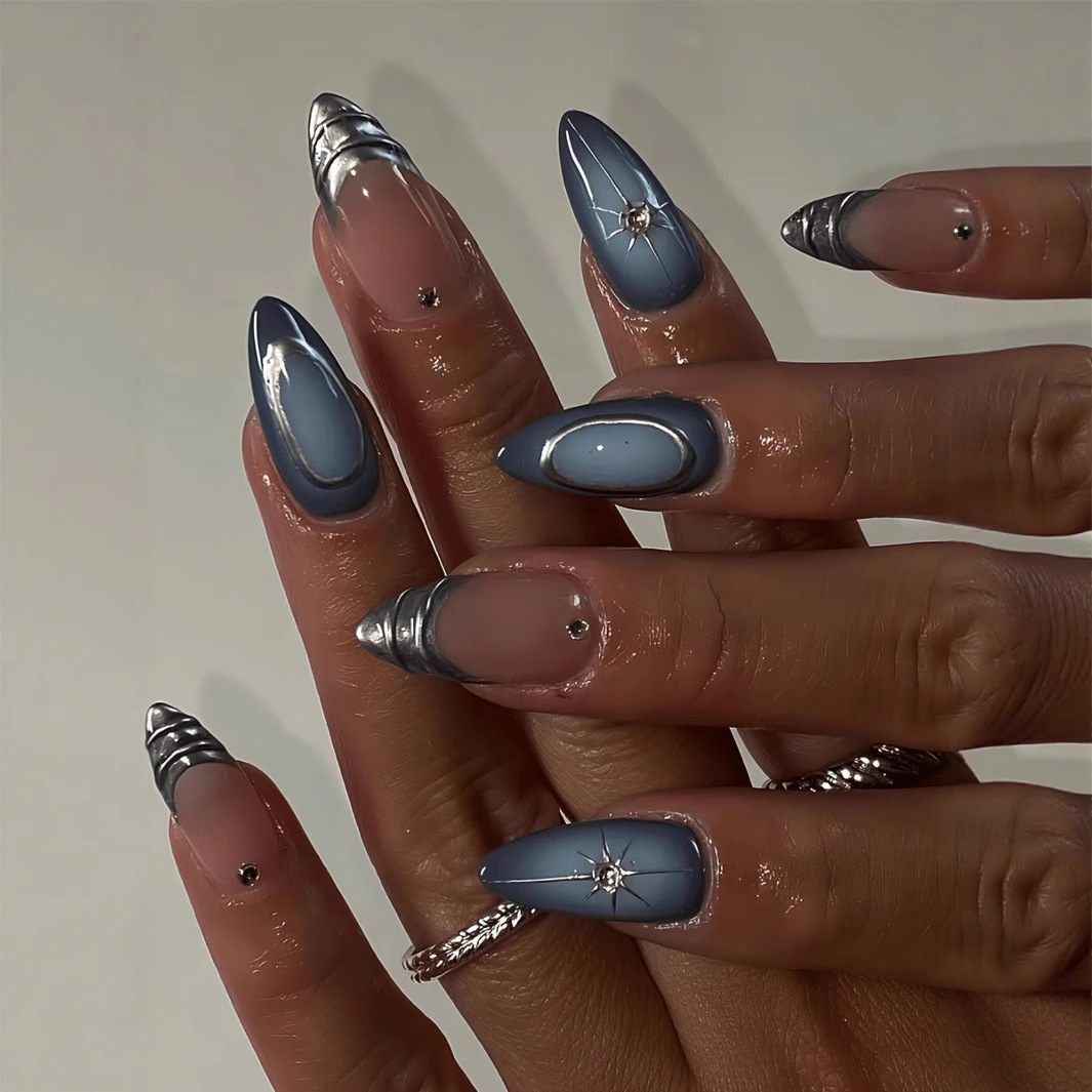 24개 짧은 아몬드 네일 세트 풀커버 별 달 웨이브 프 - Nail Art Inspo 리뷰 및 가격