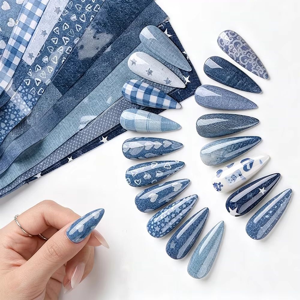 10 개/몫 데님 인쇄 네일 전사 용지 20X3.8cm - Nail Art Denim 리뷰 및 가격