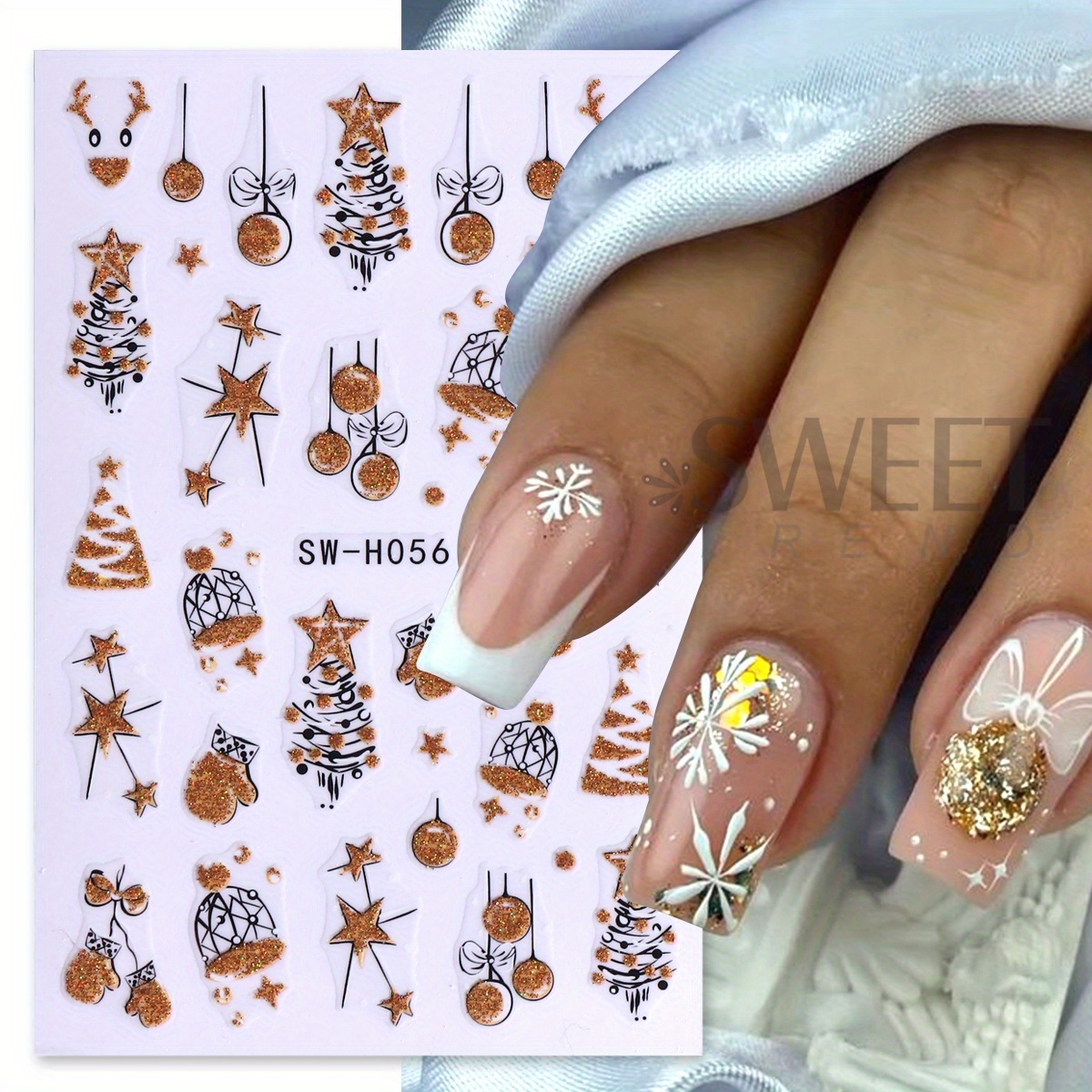 2개입 화려한 반짝이는 크리스마스 네일 아트 스티커 홀 - Nail Art Xmas Stickers 리뷰 및 가격