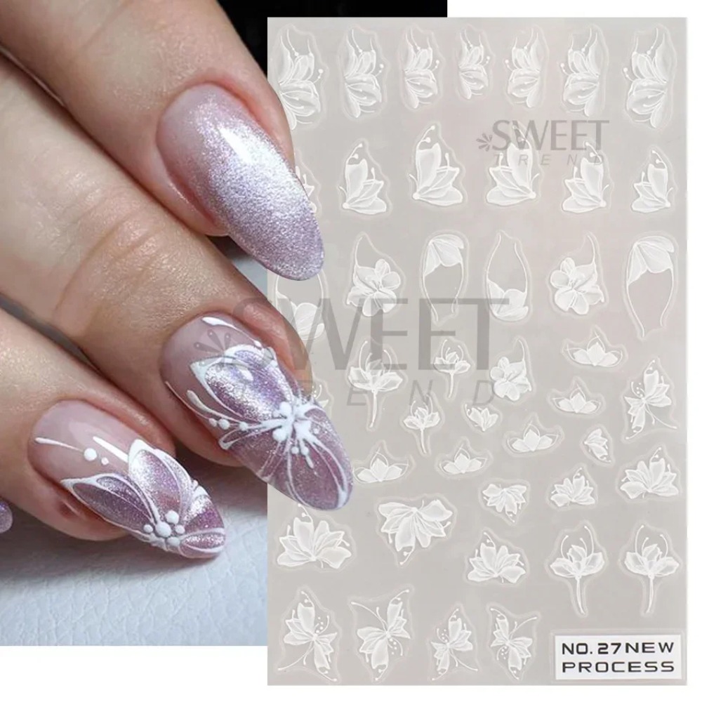 화이트 레이스 꽃 네일 아트 스티커 아크릴 꽃 매력 접 - Nail Art Simple Elegant 리뷰 및 가격