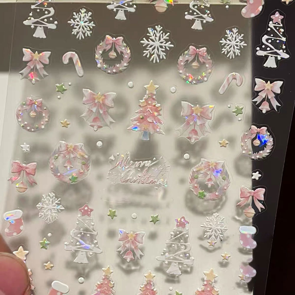 1개 오로라 핑크 크리스마스 트리 리본 네일 아트 스티 - Nail Art Xmas Stickers 리뷰 및 가격