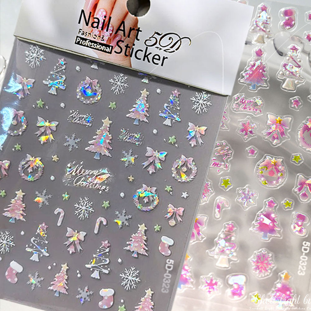 1개 오로라 핑크 크리스마스 트리 리본 네일 아트 스티 - Nail Art Xmas Stickers 리뷰 및 가격