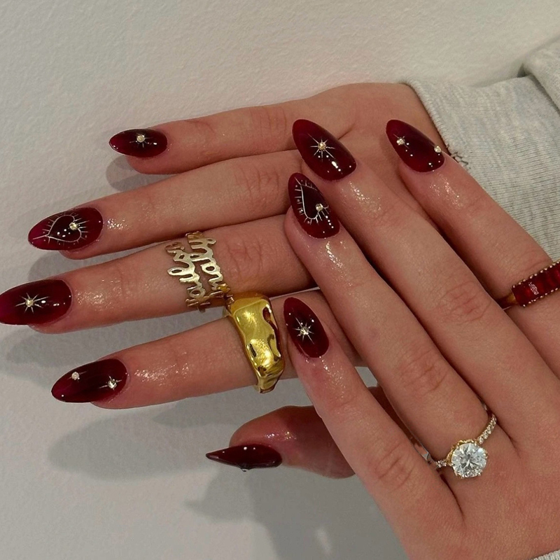 10개입 프렌치 스타일 버건디 할레이션 다이아몬드 프레 - Nail Art Simple Elegant 리뷰 및 가격