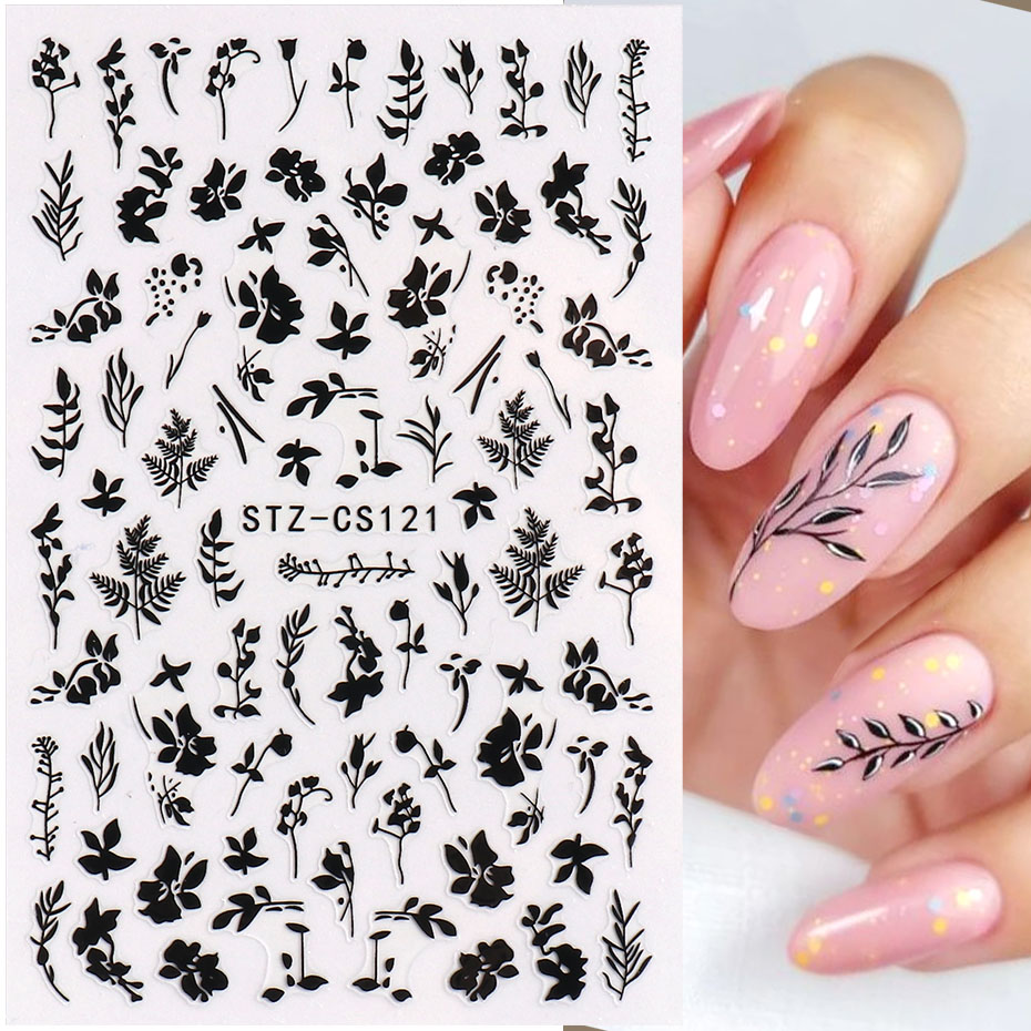 2pcs 3D 간단한 꽃 잎 네일 스티커 우아한 검은  - Nail Art Simple Elegant 리뷰 및 가격