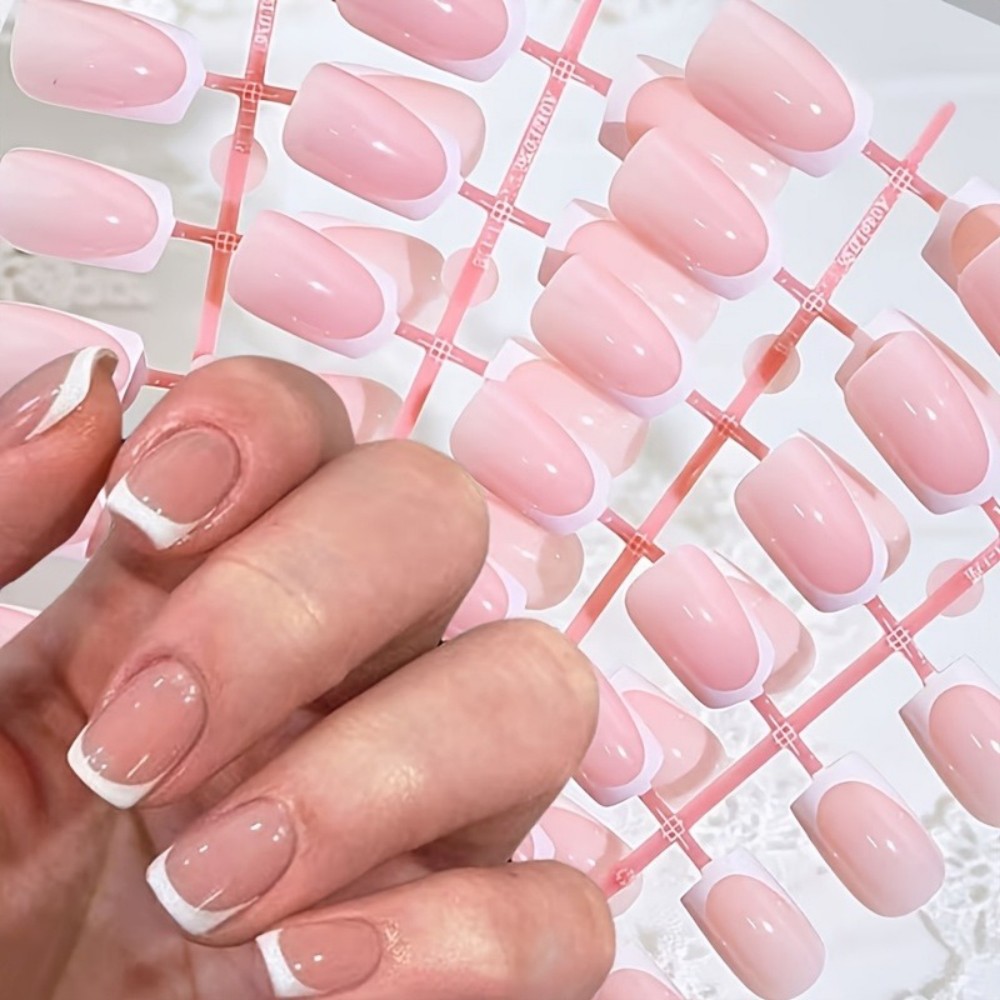 120개입 짧은 스퀘어 프렌치팁 프레스온 네일즈 내추럴 - Nail Art Glossy 리뷰 및 가격
