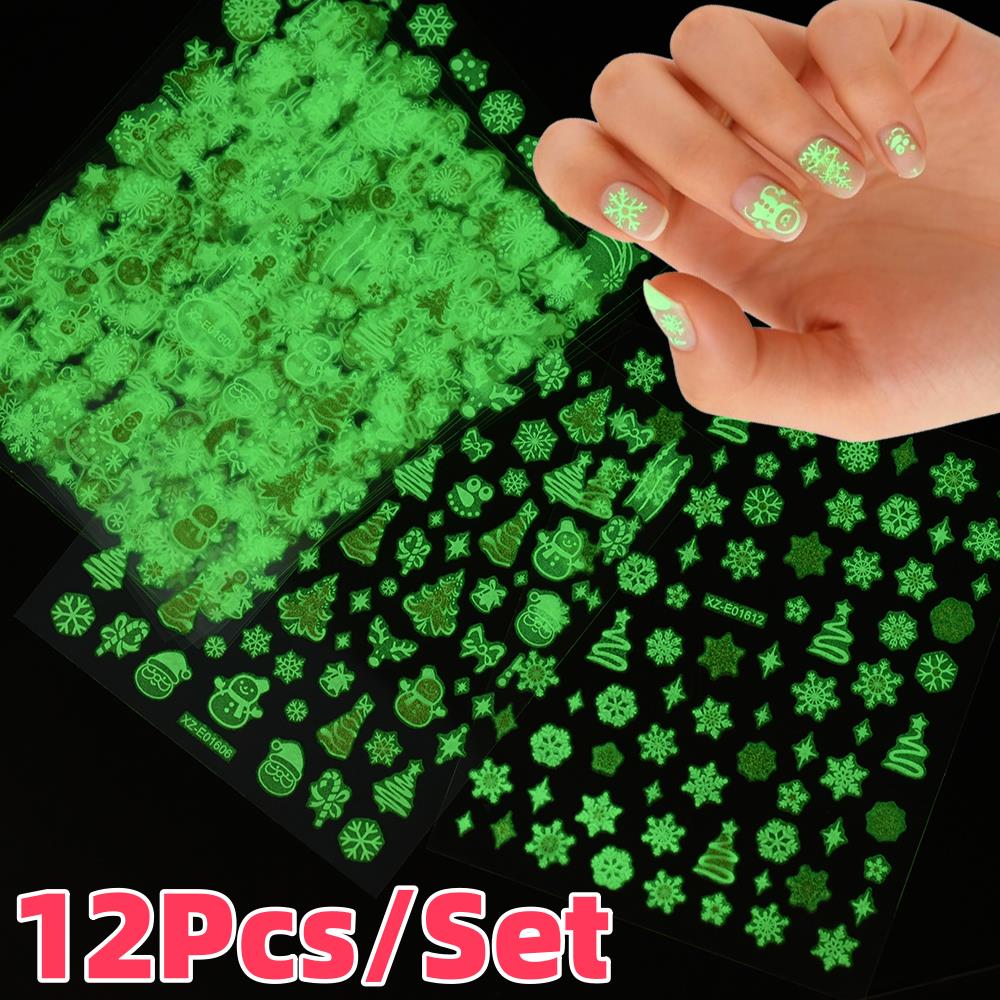 12개/세트 3D 야광 크리스마스 눈송이 네일 스티커  - Nail Art Xmas Stickers 리뷰 및 가격