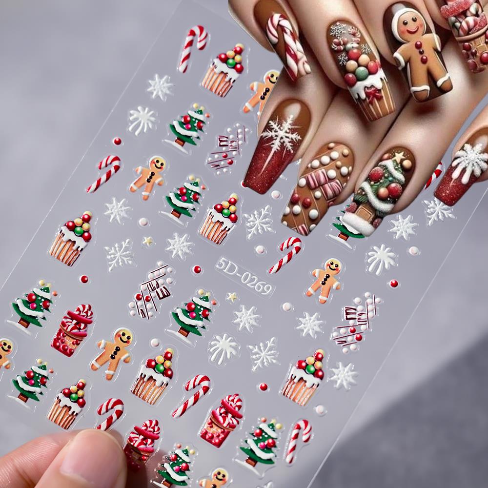 1개 크리스마스 5D 진저브레드맨 케이크 눈송이 네일  - Nail Art Xmas Stickers 리뷰 및 가격