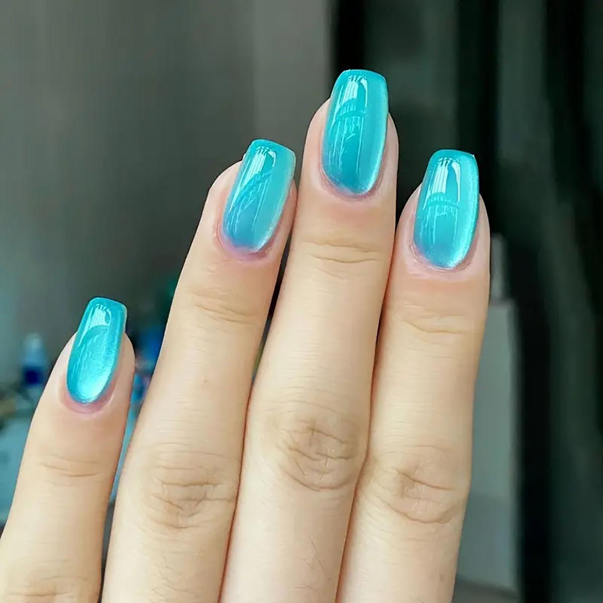 여성용 짧은 사각형 발레 가짜 손톱, 반짝이 녹색 파란 - Nail Art Inspo 리뷰 및 가격