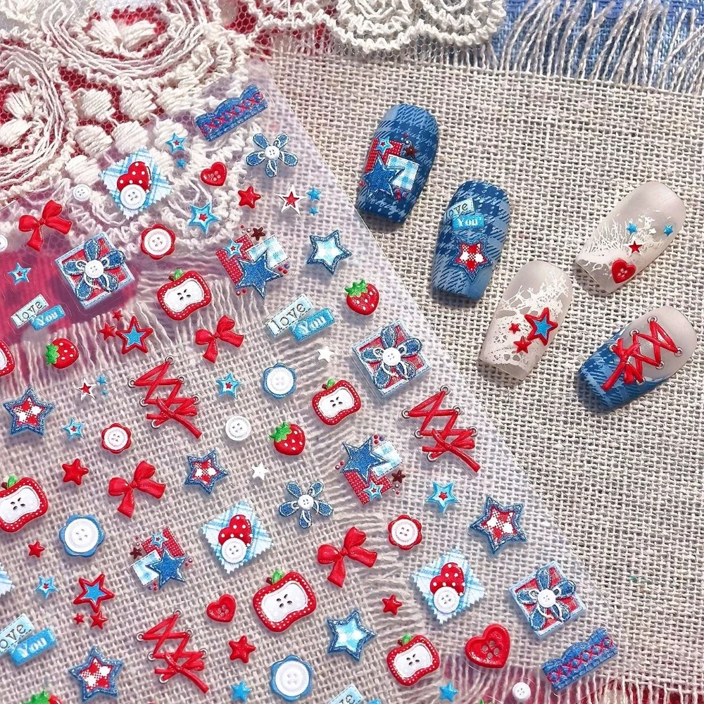 달콤한 멋진 패치워크 플라워 스타 스퀘어 데님 디자인  - Nail Art Denim 리뷰 및 가격