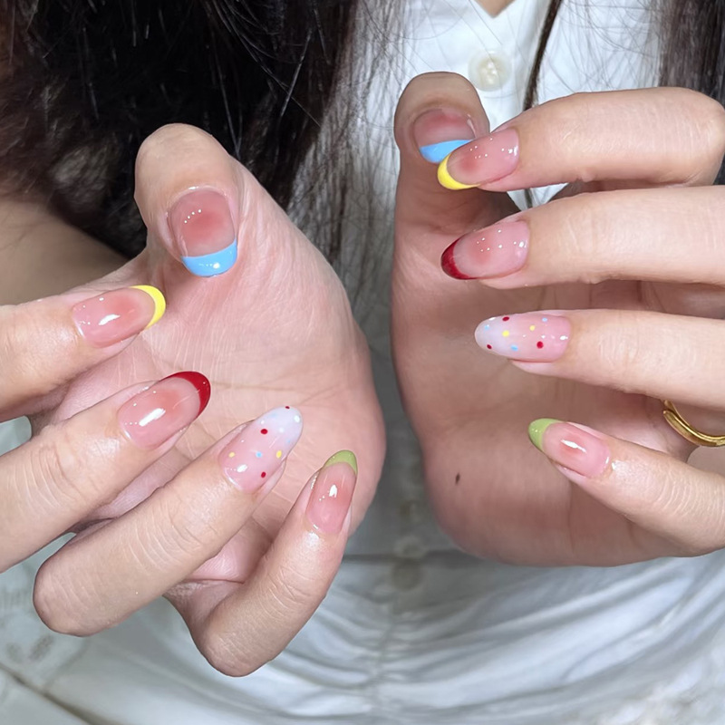 24개 아몬드 모양 인조 손톱 세트, 물방울 무늬 풀커 - Nail Art Fake Nails 리뷰 및 가격
