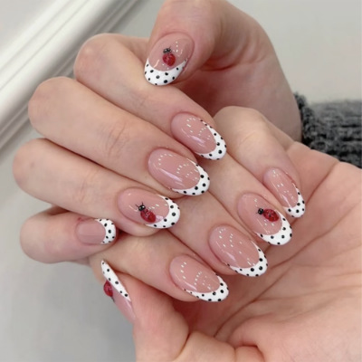 24개 아몬드 모양 인조 손톱 세트, 물방울 무늬 풀커 - Nail Art Fake Nails 리뷰 및 가격
