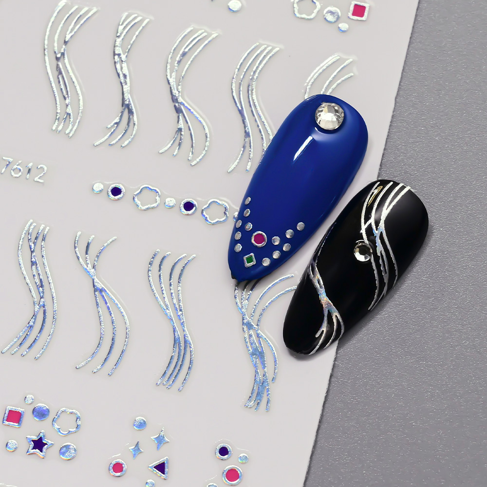 12Pcs 3D Slilver 기하학 라인 꽃 잔디 네 - Nail Art Simple Elegant 리뷰 및 가격