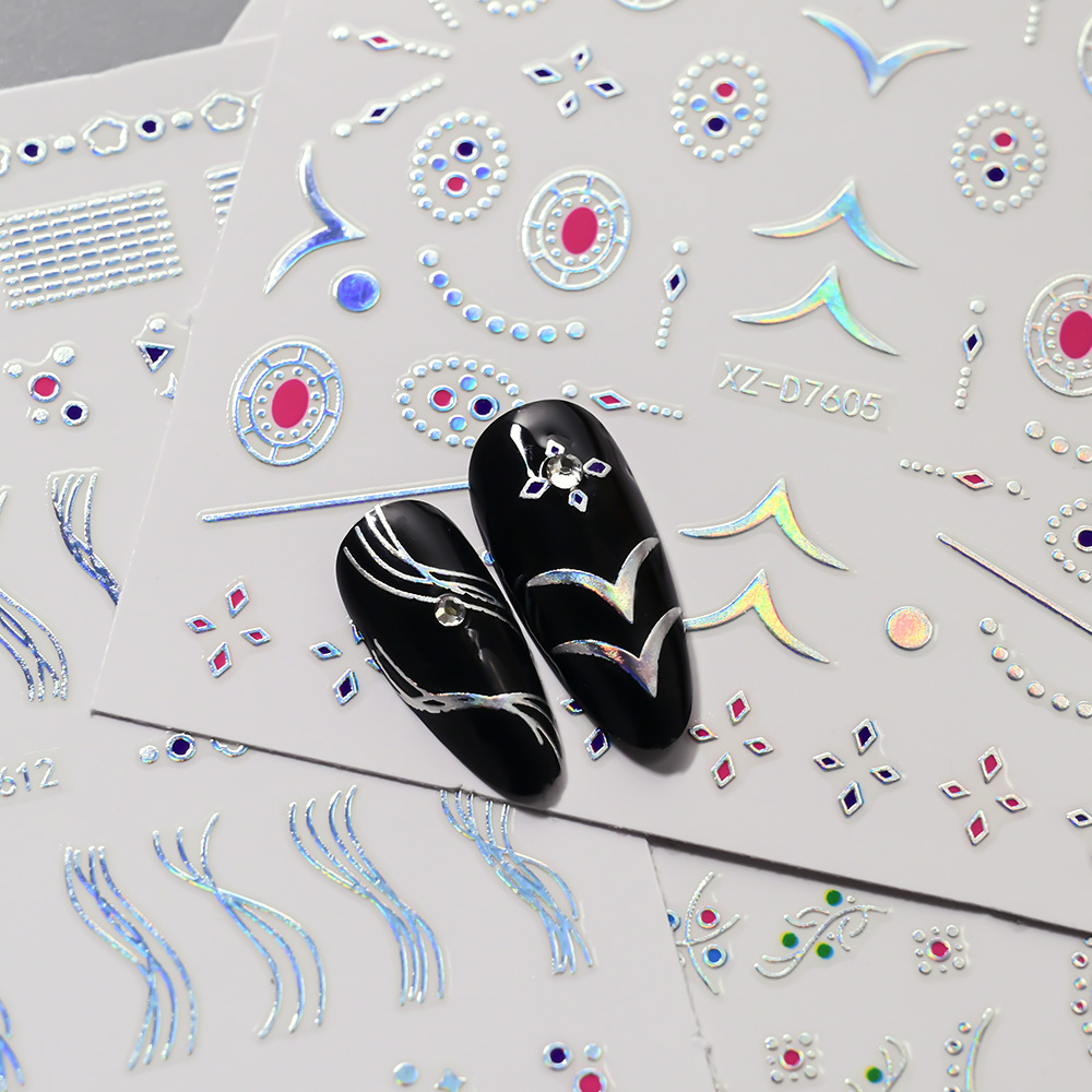 12Pcs 3D Slilver 기하학 라인 꽃 잔디 네 - Nail Art Simple Elegant 리뷰 및 가격