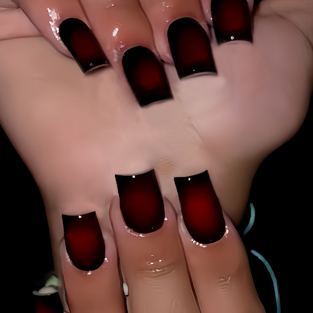 여성용 짧은 사각형 가짜 손톱 그라데이션 블랙 레드 로 - Nail Art Fake Nails 리뷰 및 가격