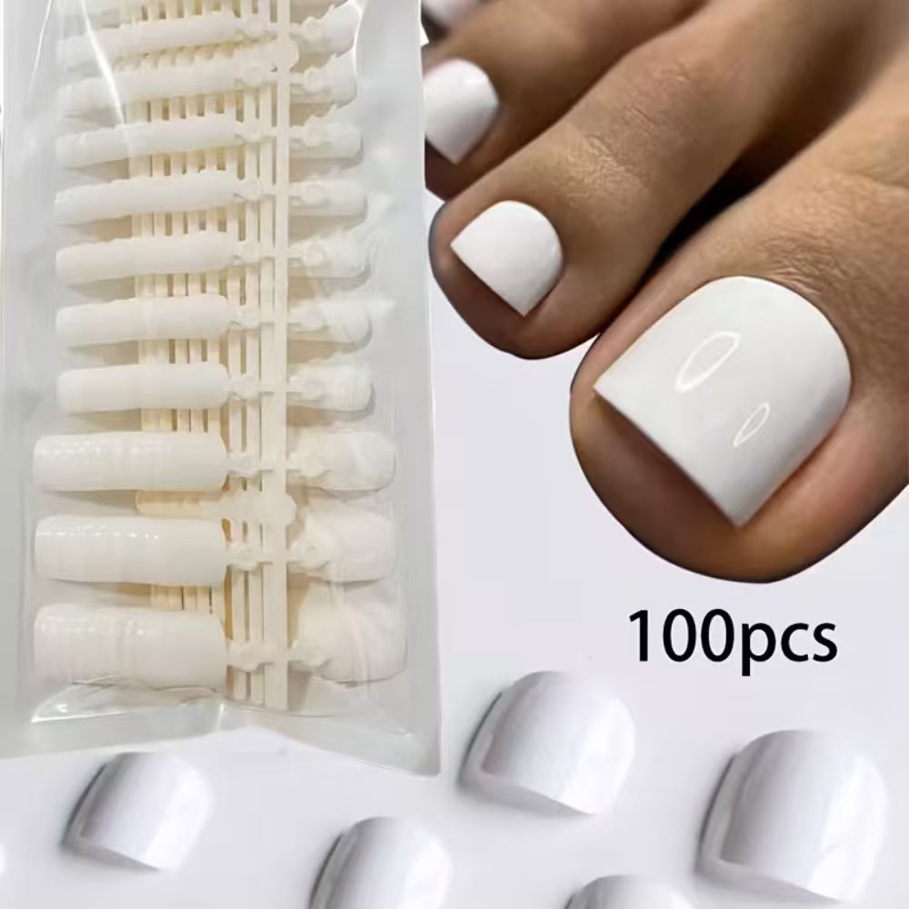 100개/박스 프렌치팁 프레스온 발톱 화이트 컬러 시스 - Nail Art Fake Nails 리뷰 및 가격