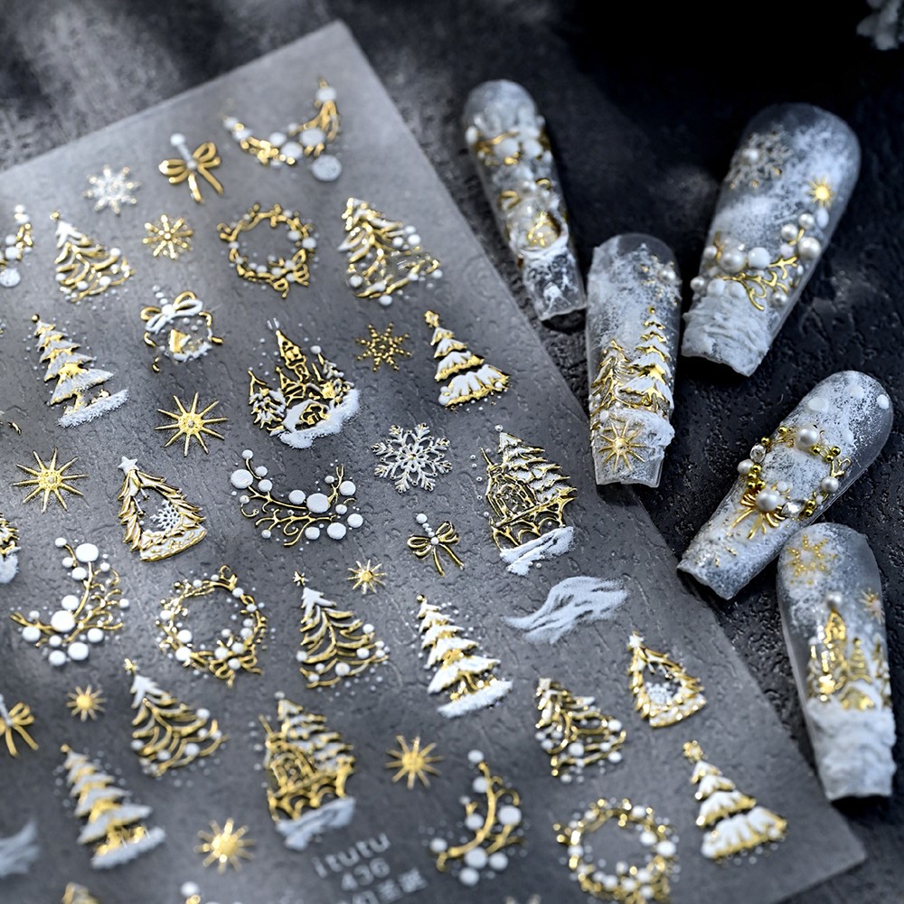 5D 엠보싱 골드 성/가랜드/크리스마스 트리 네일 스티 - Nail Art Xmas Stickers 리뷰 및 가격
