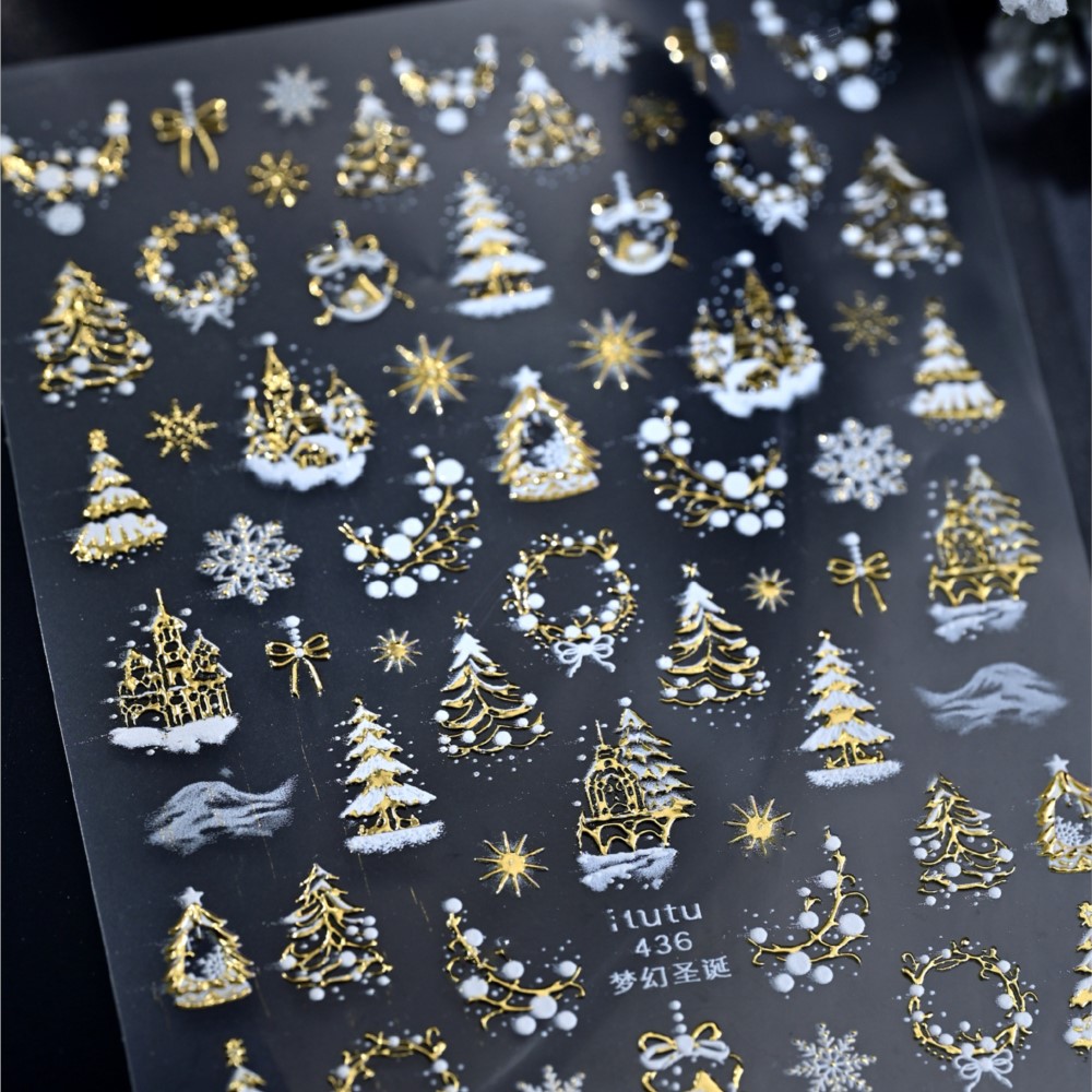 5D 엠보싱 골드 성/가랜드/크리스마스 트리 네일 스티 - Nail Art Xmas Stickers 리뷰 및 가격