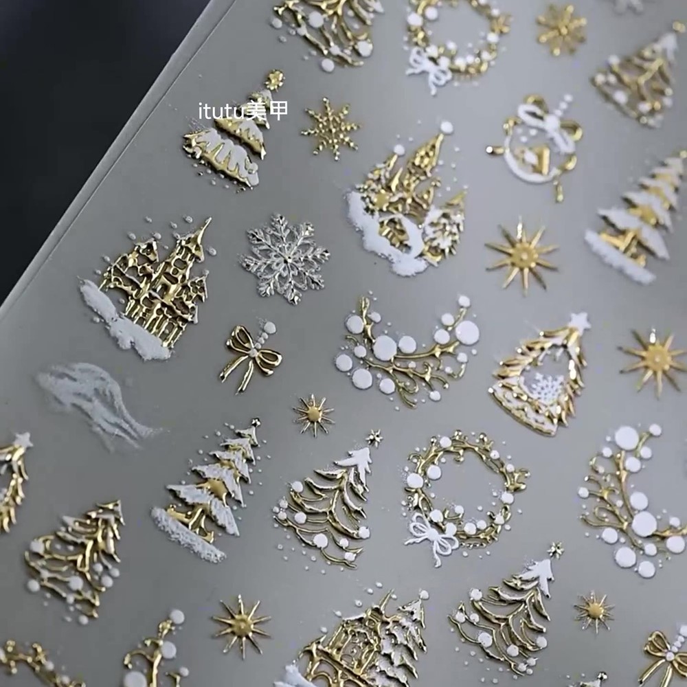 5D 엠보싱 골드 성/가랜드/크리스마스 트리 네일 스티 - Nail Art Xmas Stickers 리뷰 및 가격