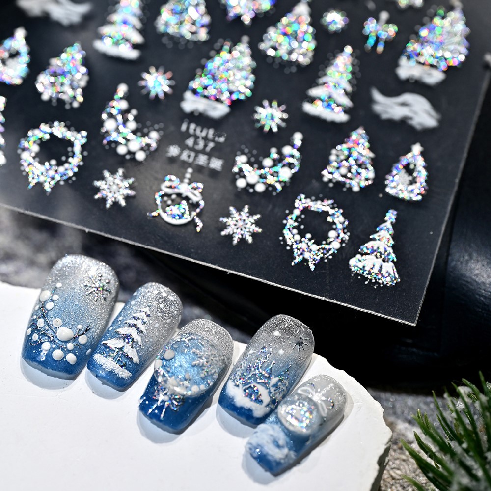 5D 엠보싱 골드 성/가랜드/크리스마스 트리 네일 스티 - Nail Art Xmas Stickers 리뷰 및 가격