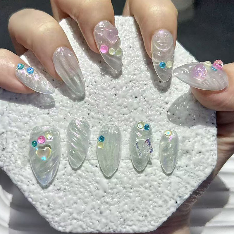 손톱에 수제 프레스 짧은 아몬드 3D 오로라 릴리프 캔 - Nail Art Simple Elegant 리뷰 및 가격