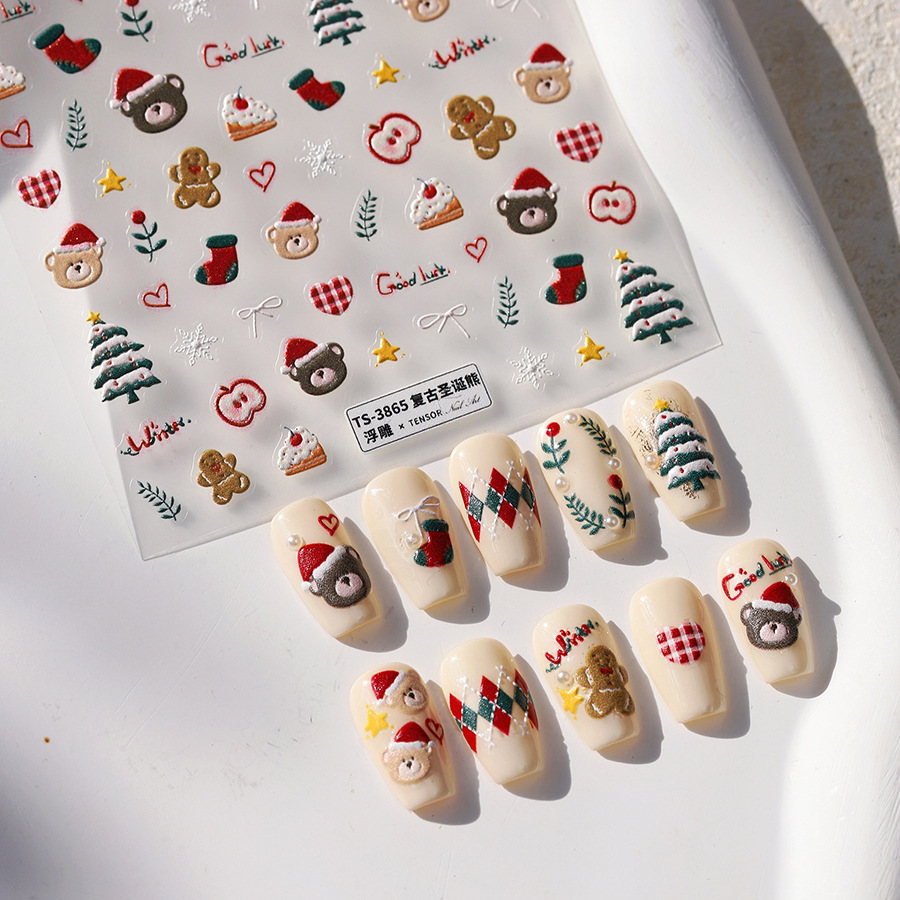 귀여운 크리스마스 곰 & 진저브레드 네일 스티커 - 크 - Nail Art Xmas Stickers 리뷰 및 가격