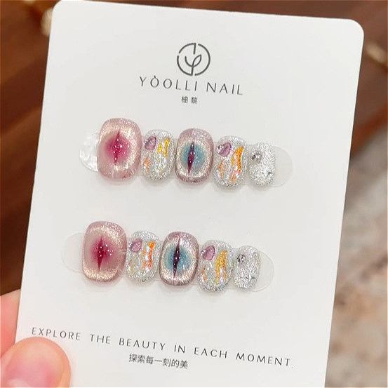 10개입 보라색 짧은 라운드 헤드 프레스온 네일, 눈부 - Nail Art Simple 리뷰 및 가격