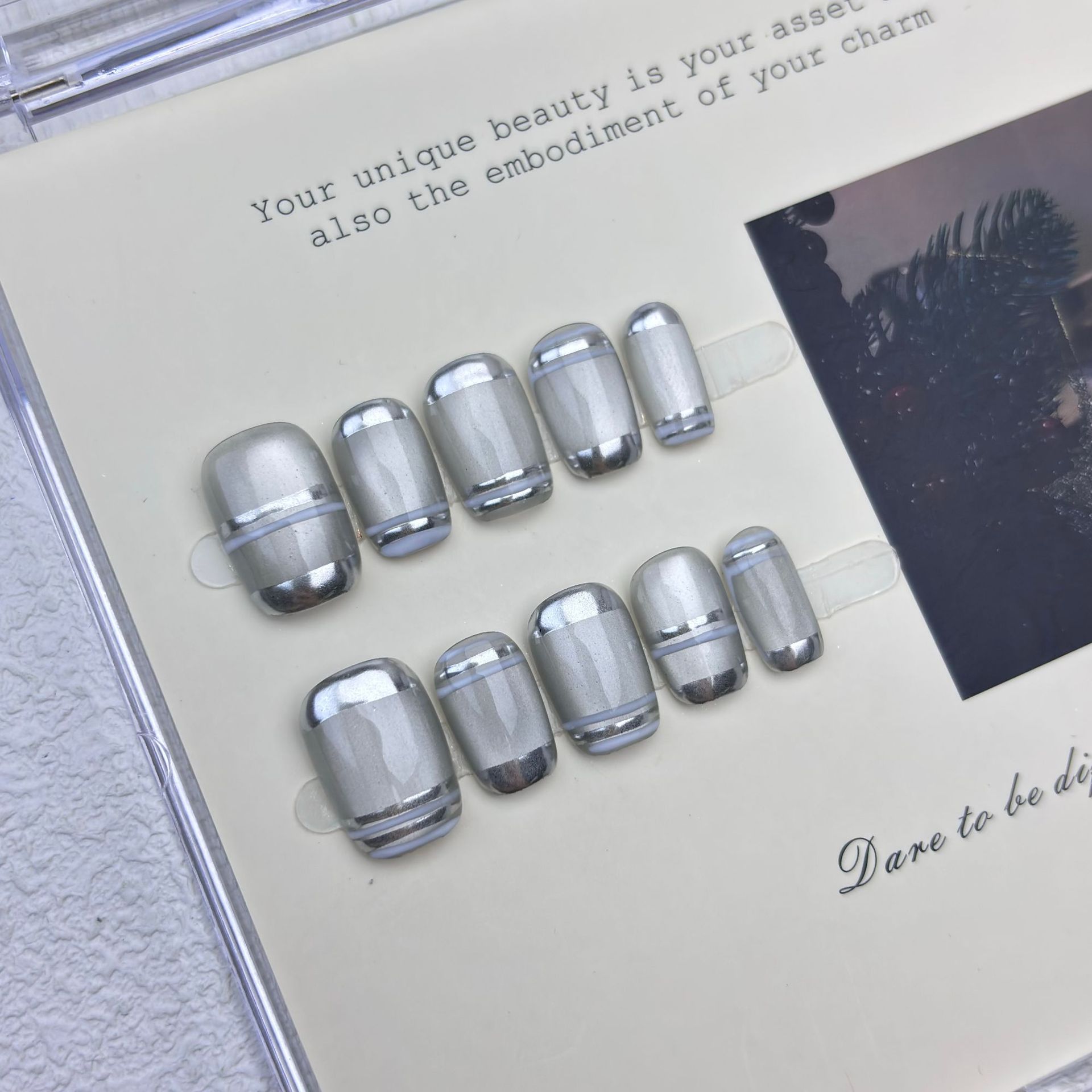 10개 오로라 크롬 프레스온 네일 짧은 스퀘어 솔리드  - Nail Art Glossy 리뷰 및 가격