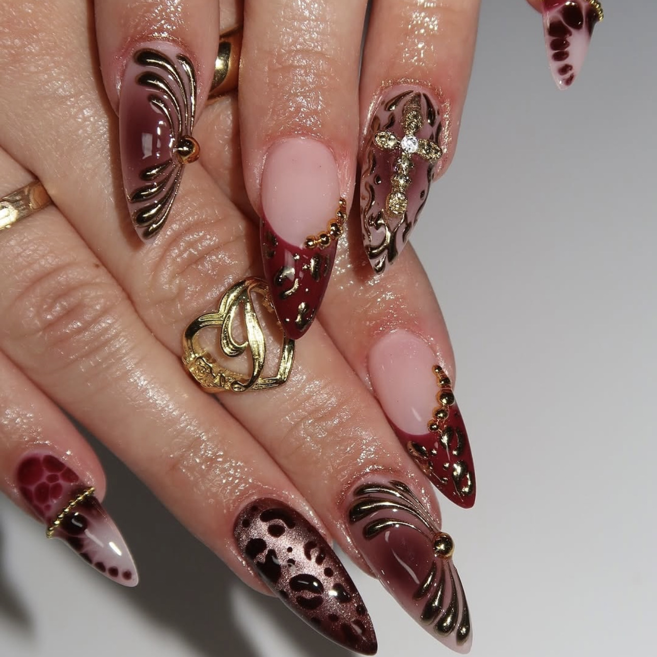그라데이션 와인 레드 브라운 가짜 손톱, 크로스 라인스 - Nail Art Fake Nails 리뷰 및 가격