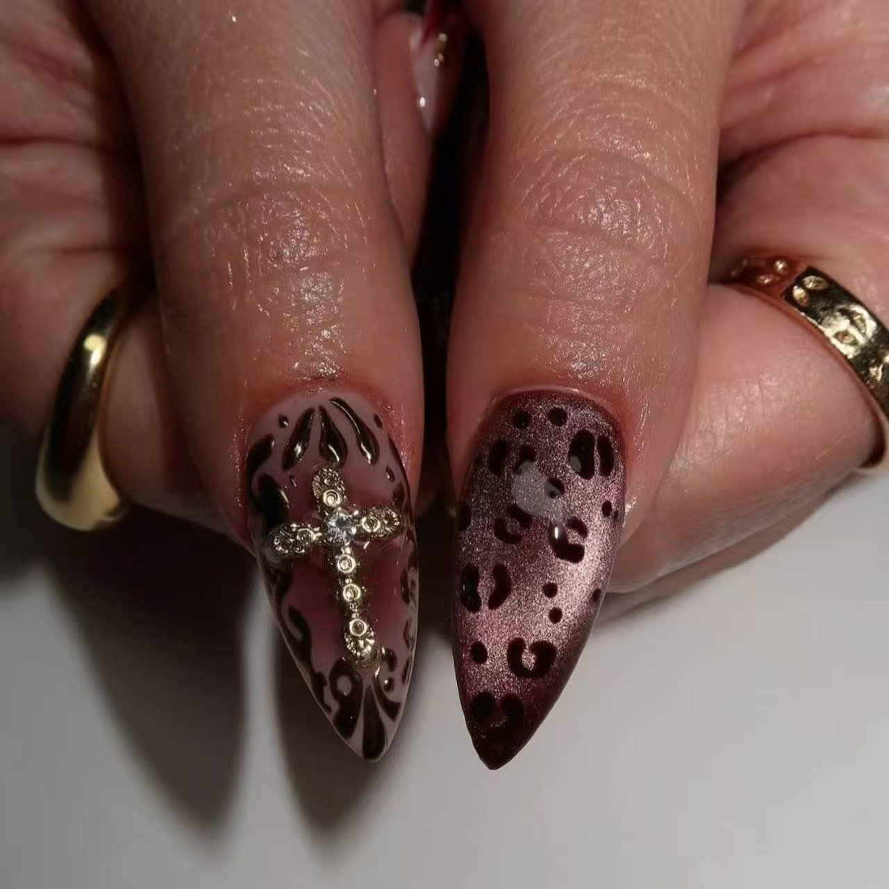 그라데이션 와인 레드 브라운 가짜 손톱, 크로스 라인스 - Nail Art Fake Nails 리뷰 및 가격