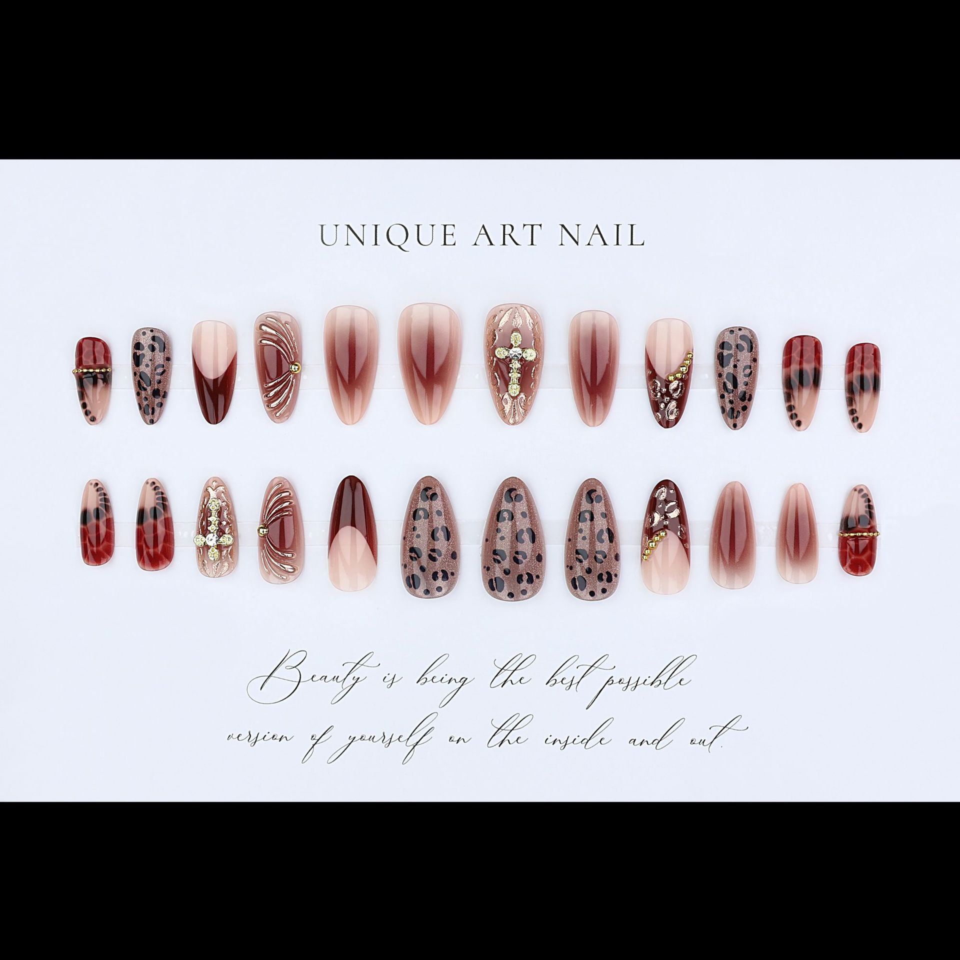 그라데이션 와인 레드 브라운 가짜 손톱, 크로스 라인스 - Nail Art Fake Nails 리뷰 및 가격