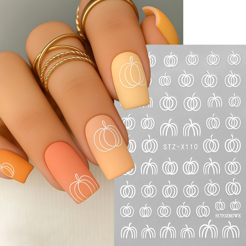 2pcs 우아한 흰색 호박 가을 네일 스티커 간단한 라 - Nail Art Simple Elegant 리뷰 및 가격
