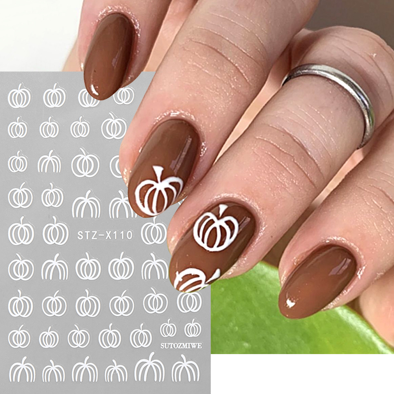 2pcs 우아한 흰색 호박 가을 네일 스티커 간단한 라 - Nail Art Simple Elegant 리뷰 및 가격