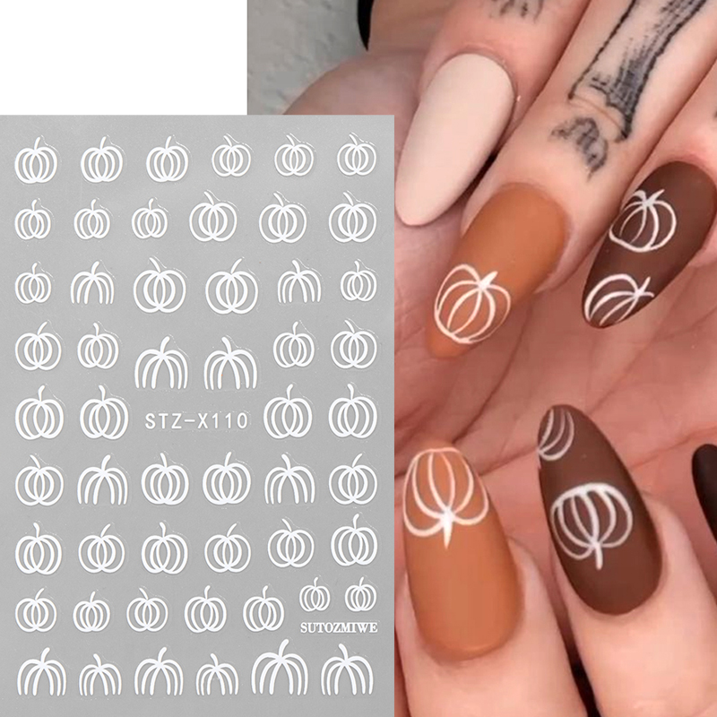 2pcs 우아한 흰색 호박 가을 네일 스티커 간단한 라 - Nail Art Simple Elegant 리뷰 및 가격
